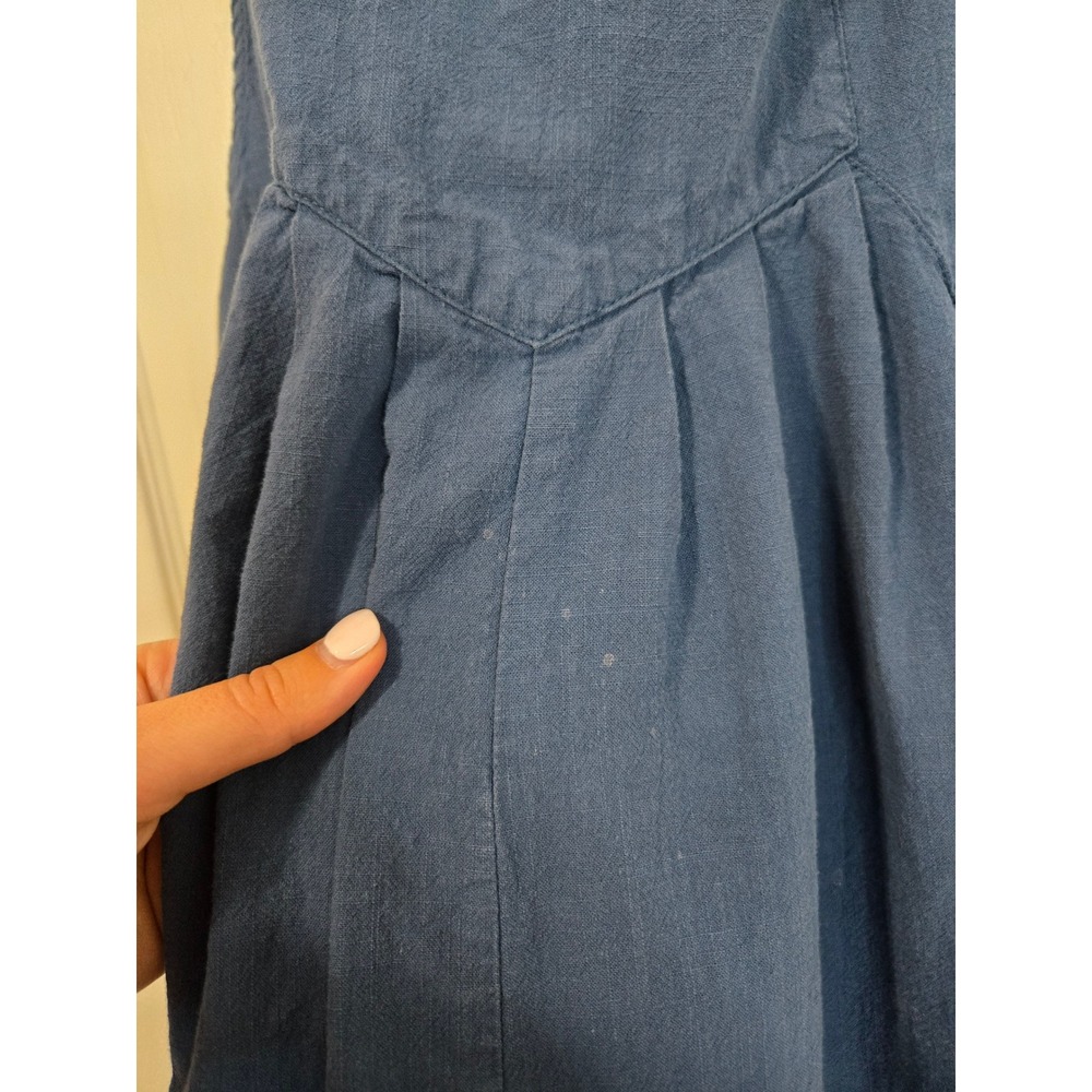 Natural Life Blue Linen Wide Leg Overall Jumpsuit XL Relaxed Boho Bib Pocket - Picture 4 of 6